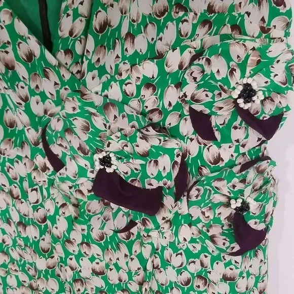 {Anthropologie} Moulinette Soeurs Green Silk Undercurrent Tulip Print Dress - Picture 8 of 14